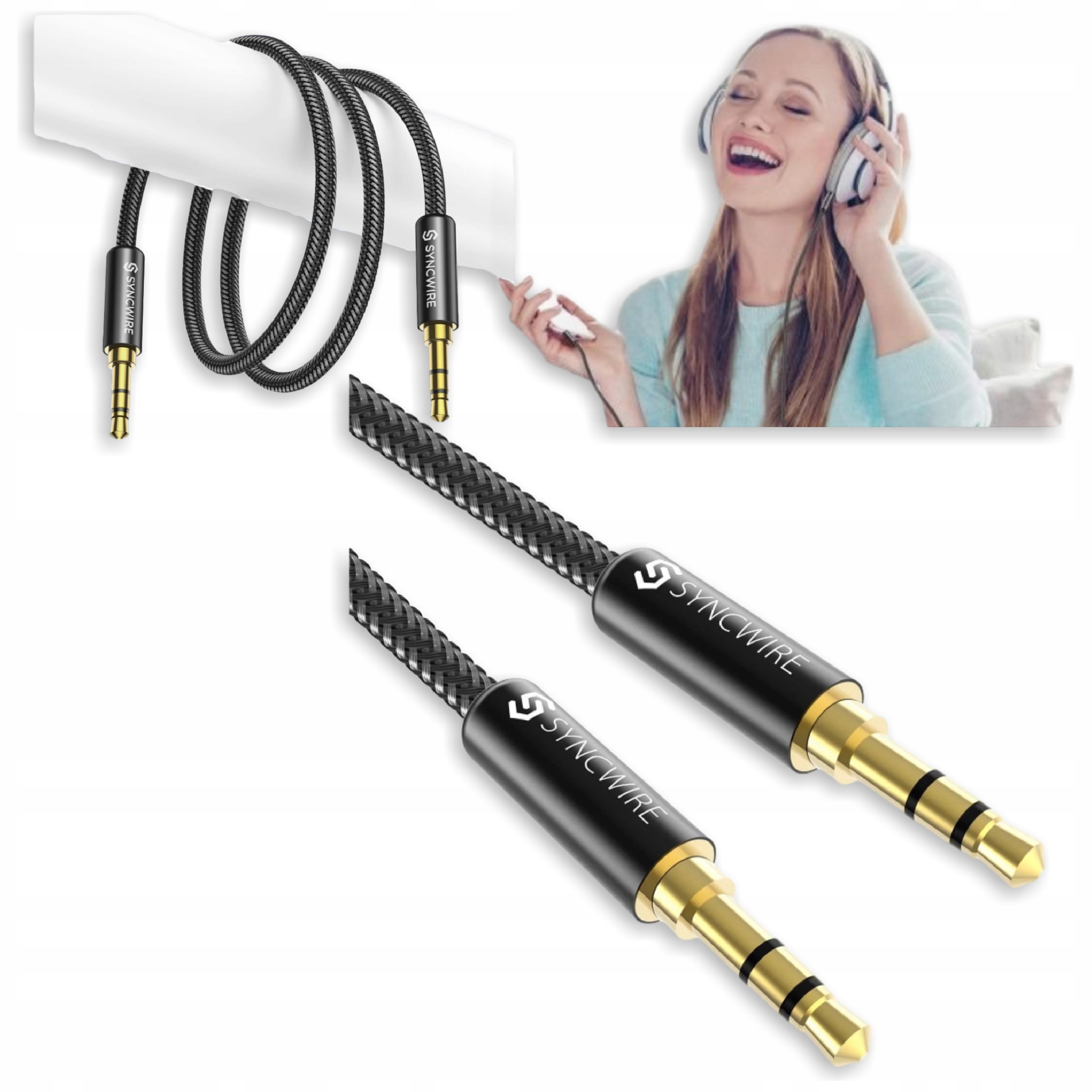 Kabel Aux 3.5 mm Jack 0,5 m Pleciony Nylonowy Przewod Audio Do Auta Sprzetu