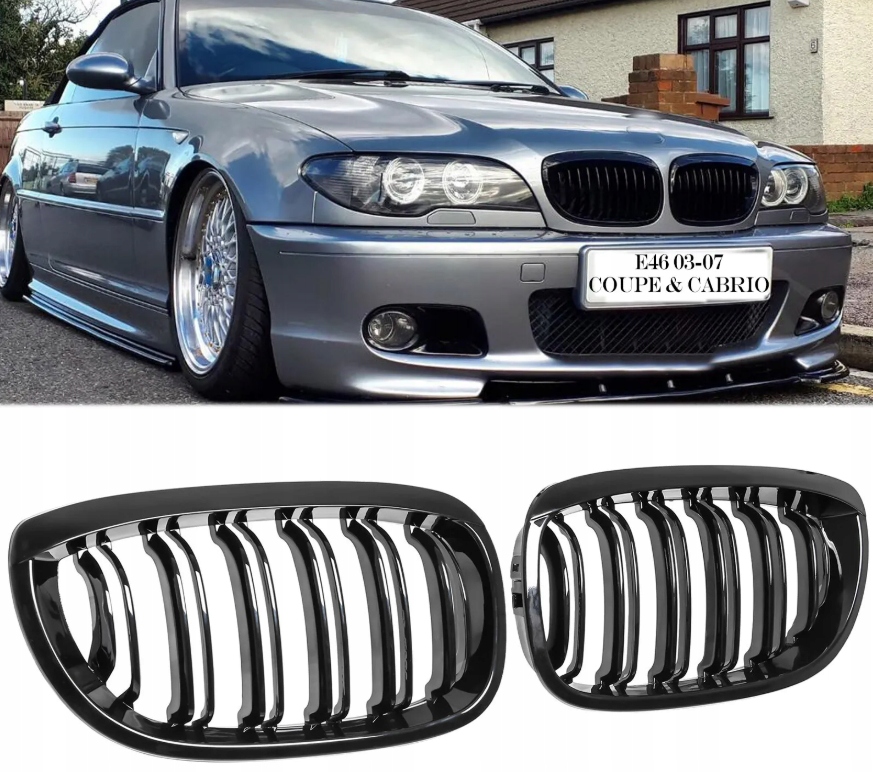 Ledvinový gril atrapa Černý lesk pro Bmw E46 Coupe Cabrio Lift LCI 2003-2007
