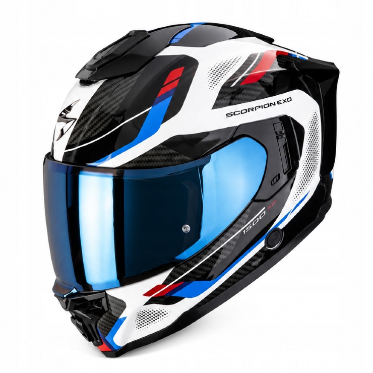 Scorpion EXO-1500 Air Sleek Biela Červená Modrá Motocyklová Prilba Integrálna XL