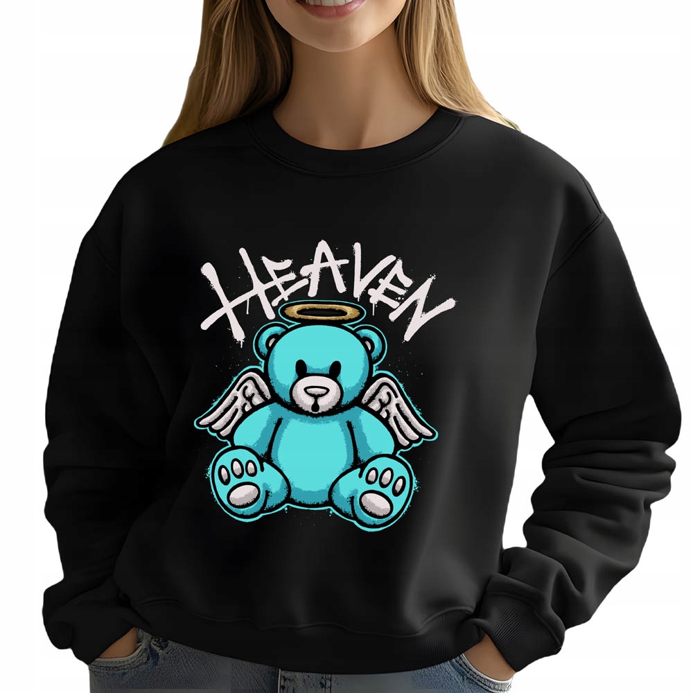 Mikina Černá Dámská Heaven Medvídek Dárek Módní Pohodlná Trendy Viral Vel XL