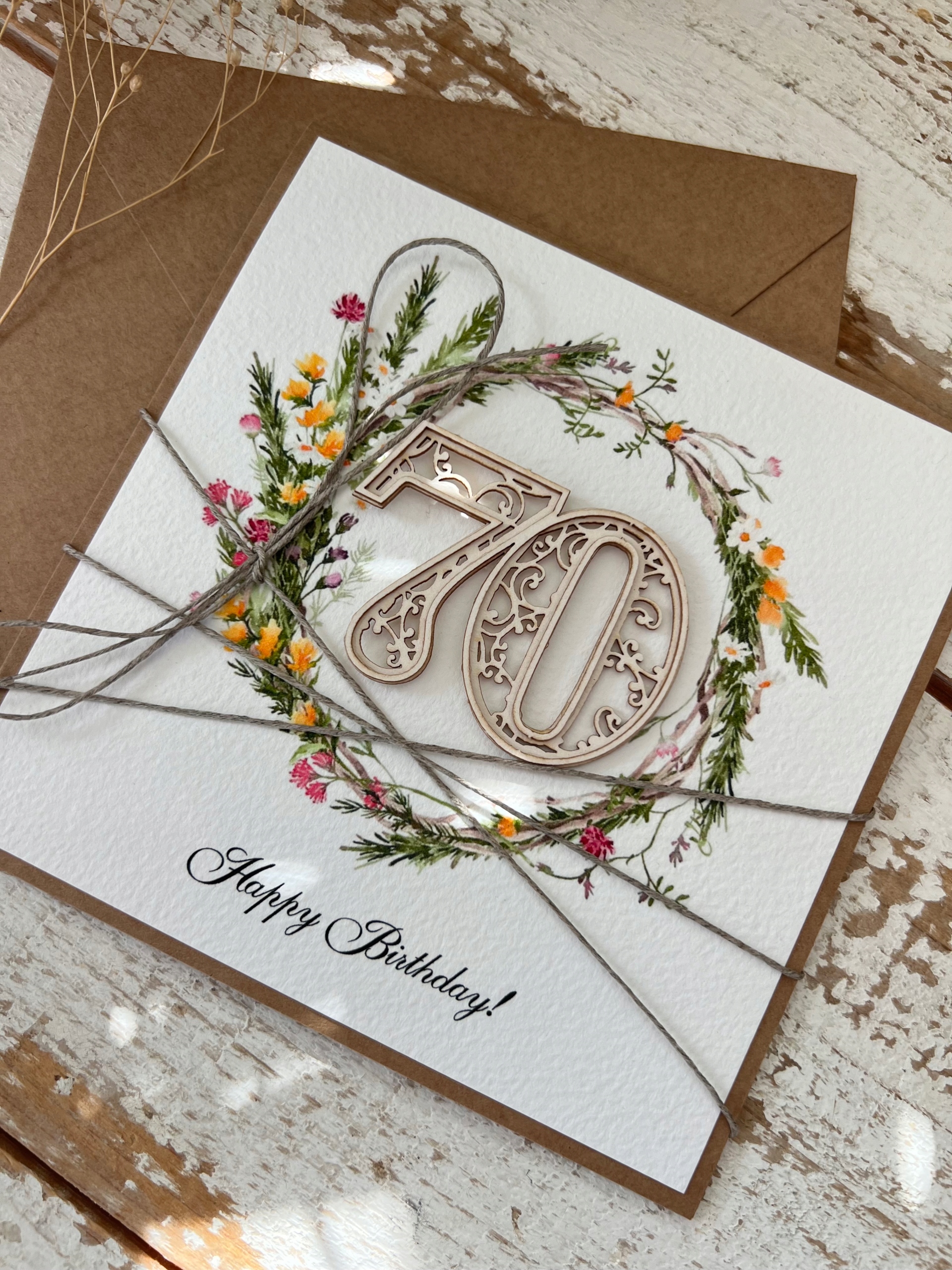 Ručně vyráběné narozeninové přání 70. narozeniny Happy Birthday card