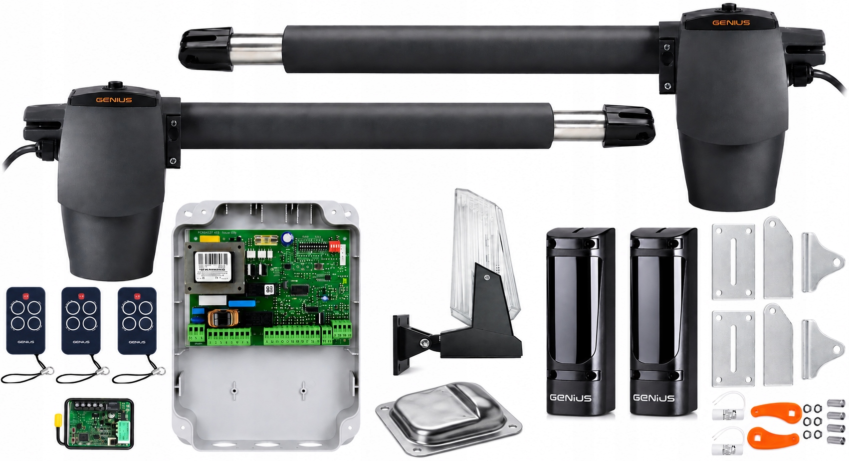 Pohon pre dvojkrídlovú bránu Genius G-bat 400-3x diaľkový ovládač, foto, lampa, stopky