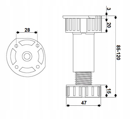 4x NÓŻKA KUCHENNA NOGA MEBLOWA H=100 MM Model LOFT