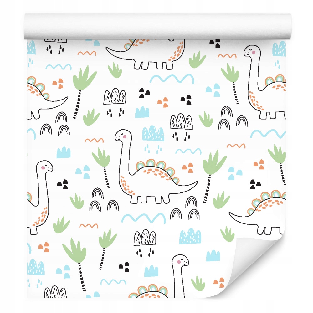 Tapeta pro děti, dinosauři, mraky, stromy zeleň