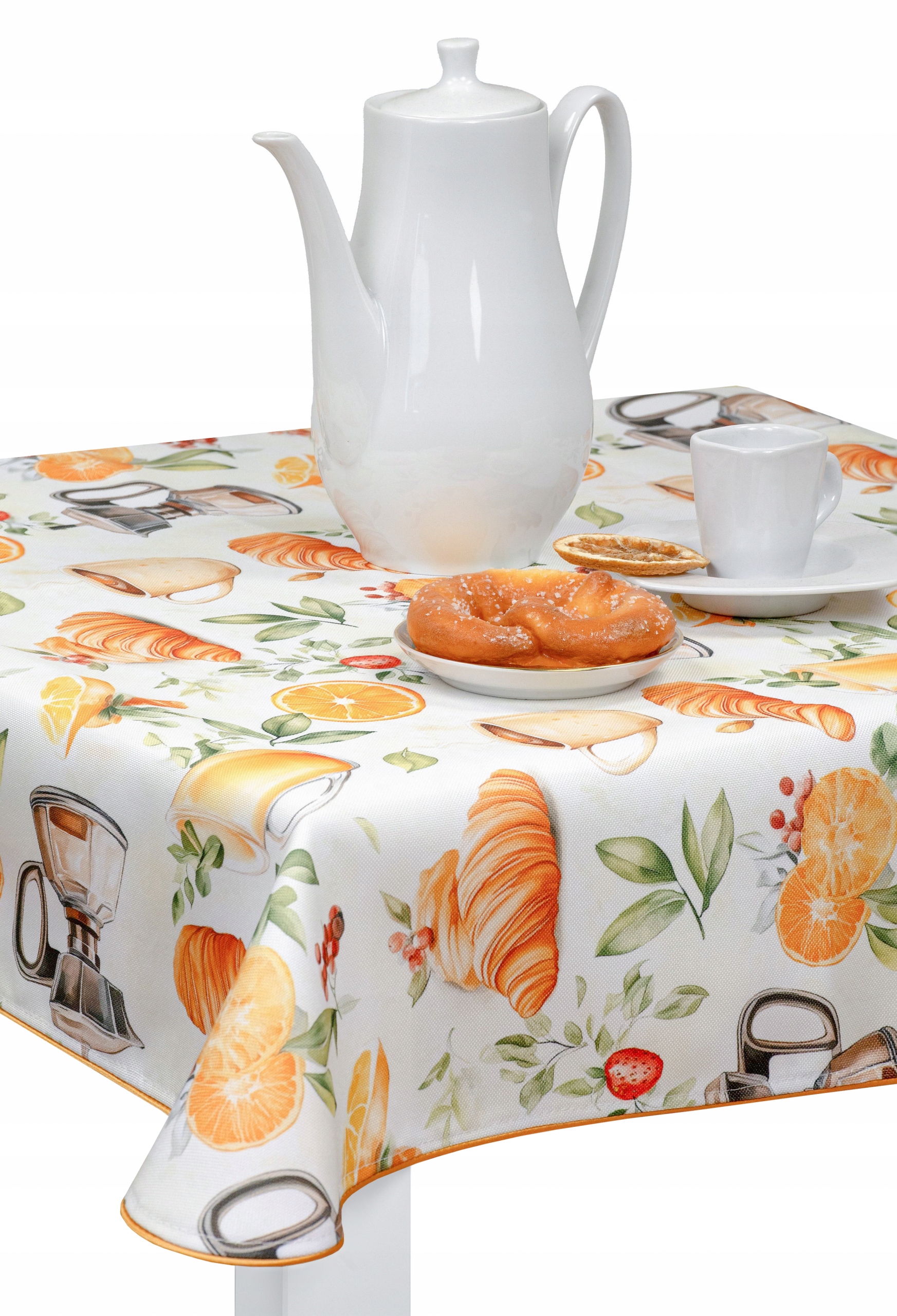Obrus na stół croissant kawa cafe owoce ogrodowy letni plamoodporny 130X210