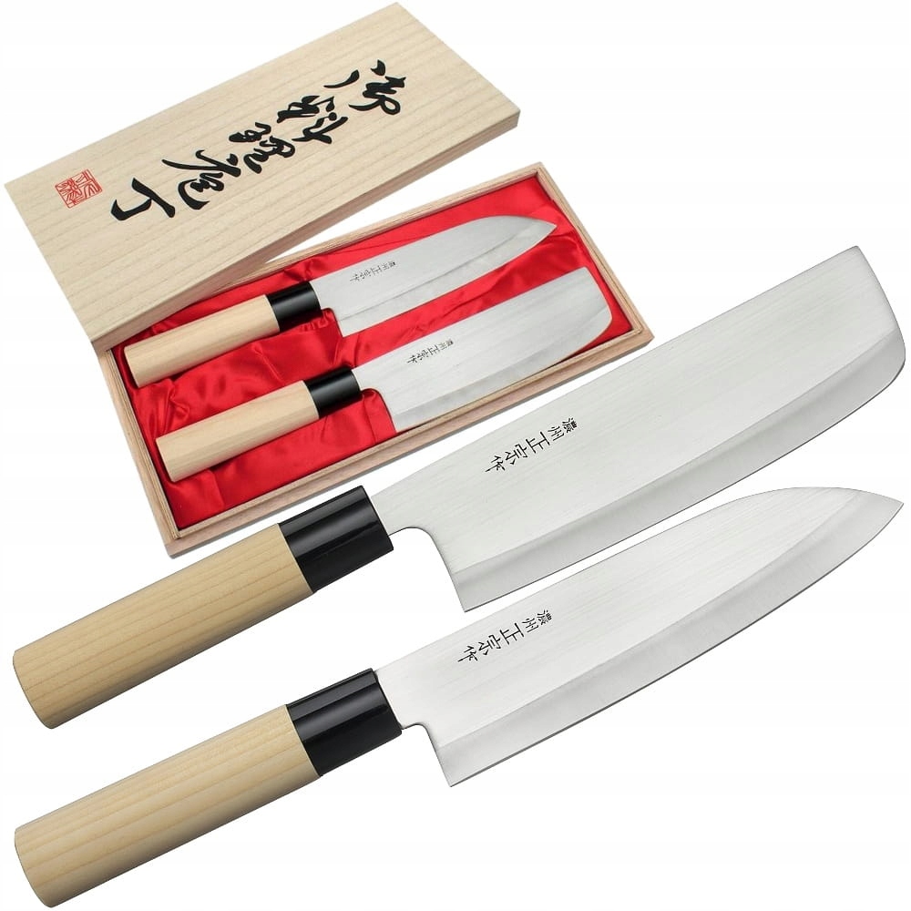 Satake Megumi 420J2 Japonský set 2 nožov Santoku 17 cm a Nakiri 16 cm puzdro