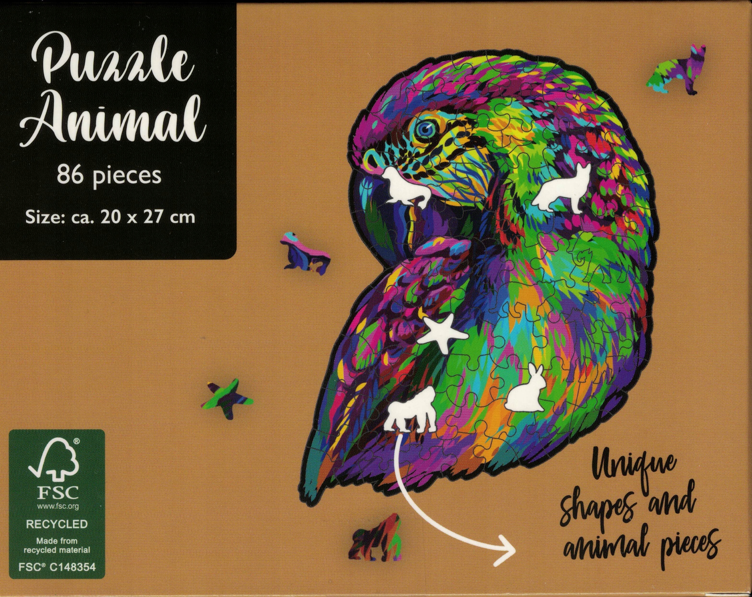 PUZZLE ANIMAL W KSZTAŁCIE ZWIERZĄT PAPUGA 20x27 cm 86 el.