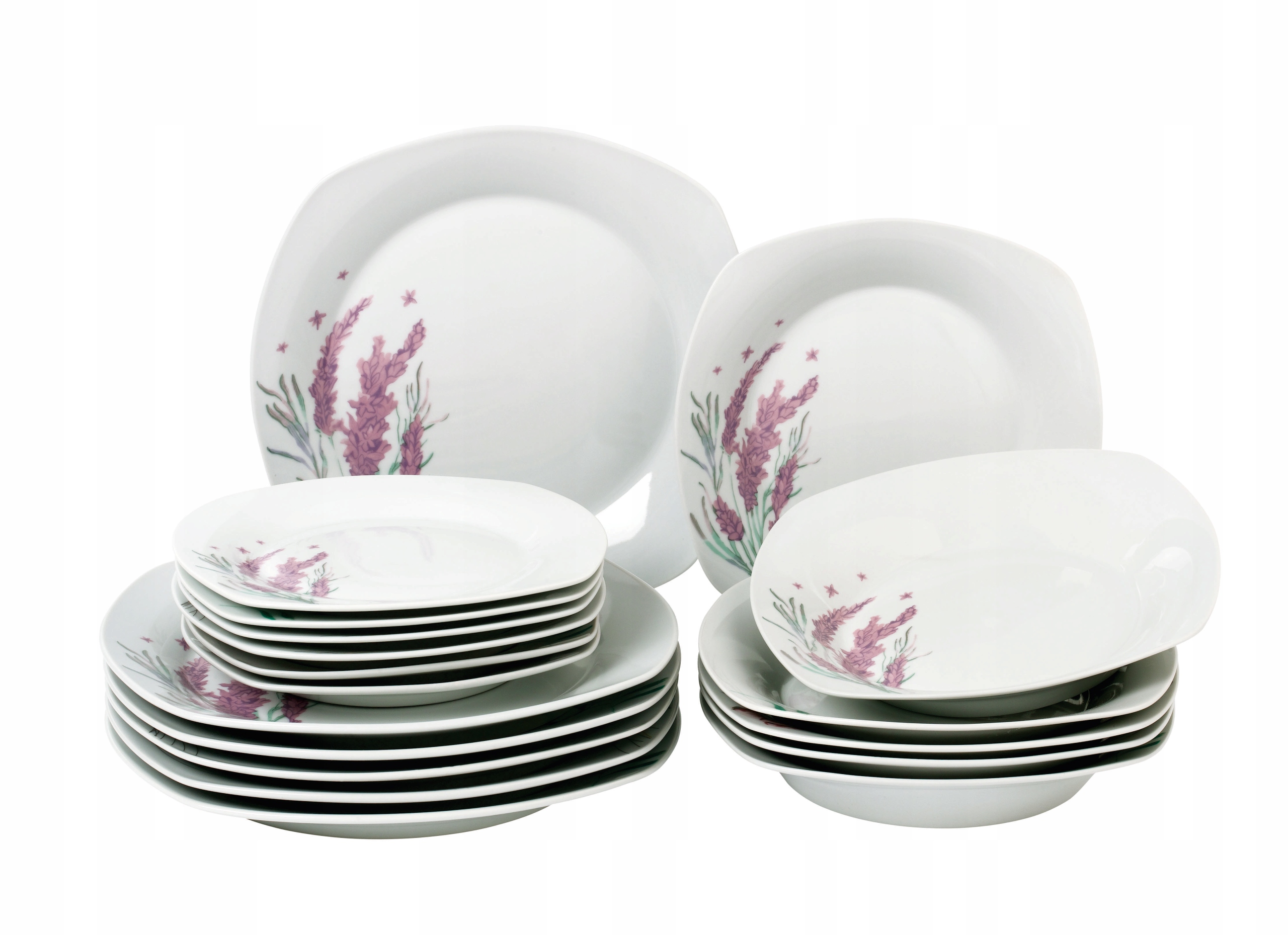 

Komplet obiadowy zestaw talerzy 6 osób kwadratowy