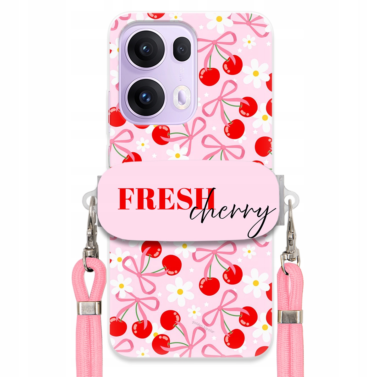Puzdro pre Oppo Reno 13 Pro 5G Case Držiak šnúrok Ružový Fresh Cherry Kokardy