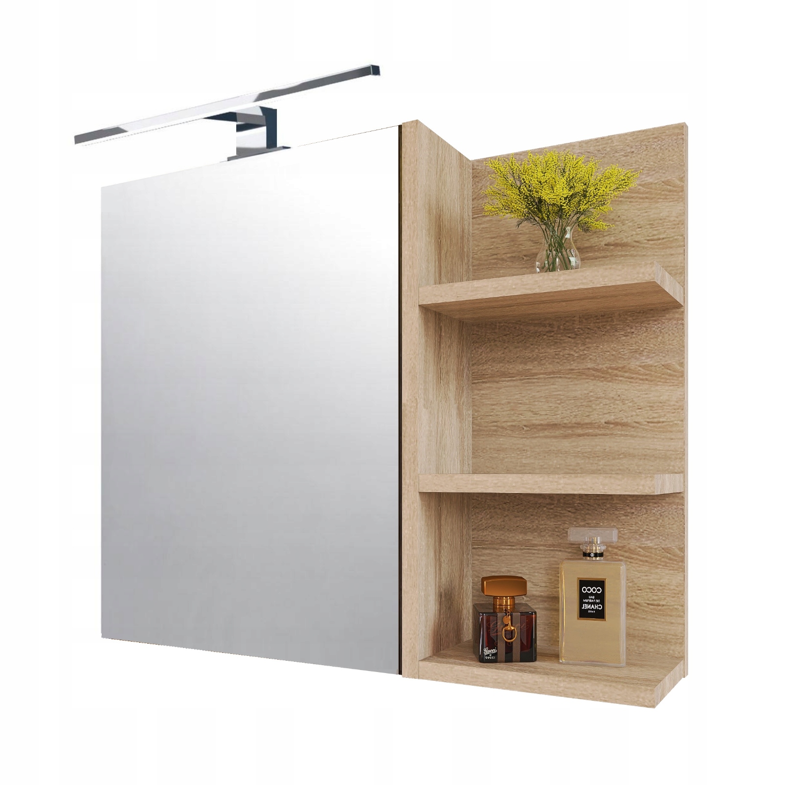 Skriňa s Led zrkadlom 60x50 Dub Sonoma – pravá, kúpeľňová, s poličkou