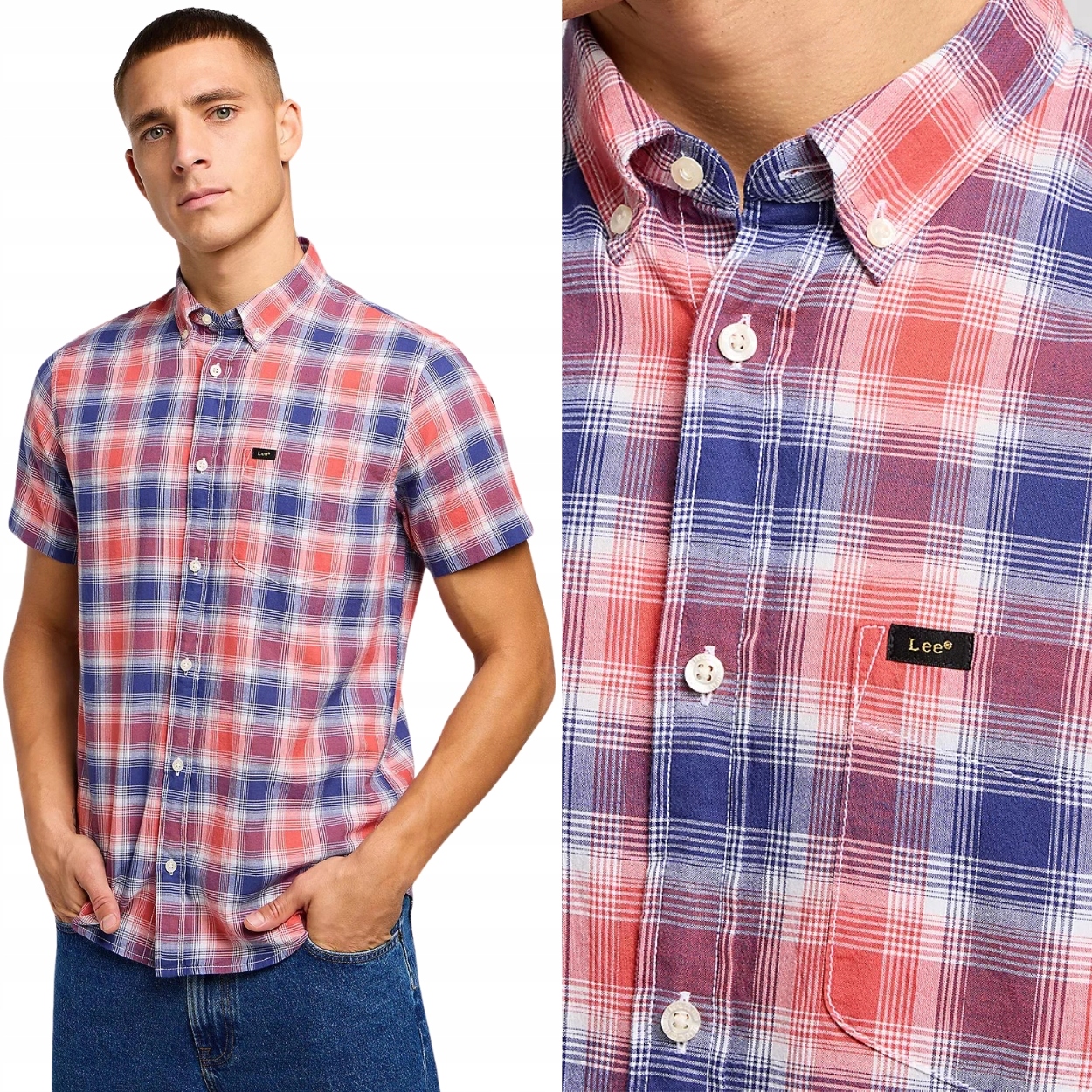 Lee Button Down Poppy bavlněná kostkovaná košile s krátkým rukávem Regular M