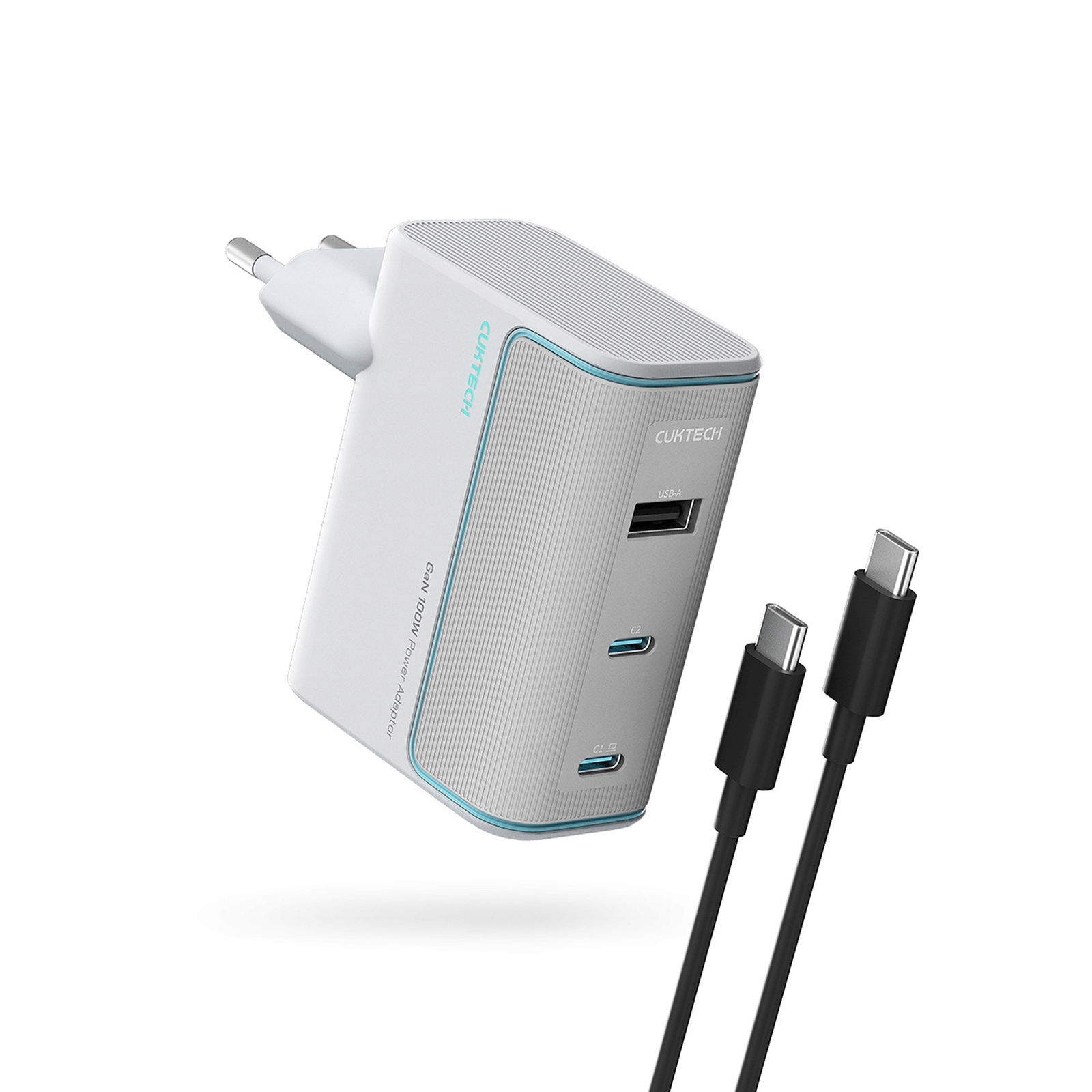 Ładowarka sieciowa Usb-c Usb-a z kablem GaN 100W biała
