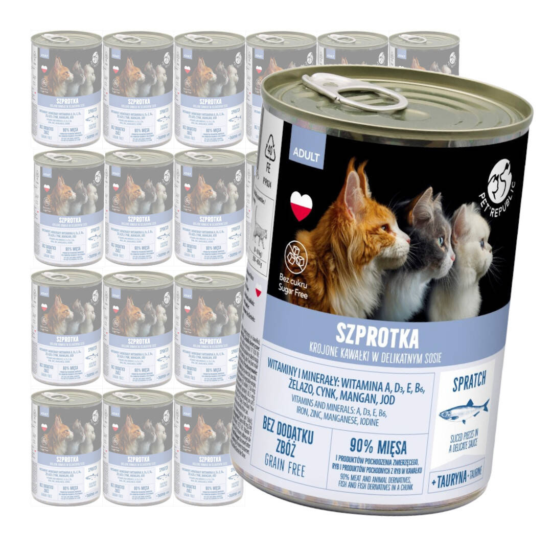 Levně PetRepublic Bezobilné Mokré Krmivo Pro Kočky 24 x 400 g Kousky omáčky Šprotka