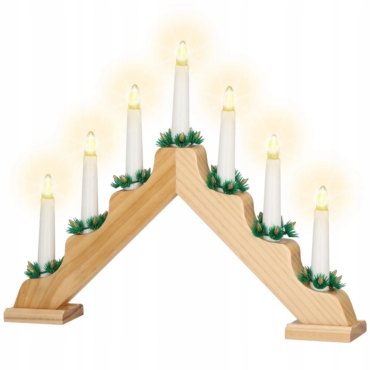 Dřevěný Adventní Svícen Led Lampičky Na Okno Dekorace Svíčky 30 cm