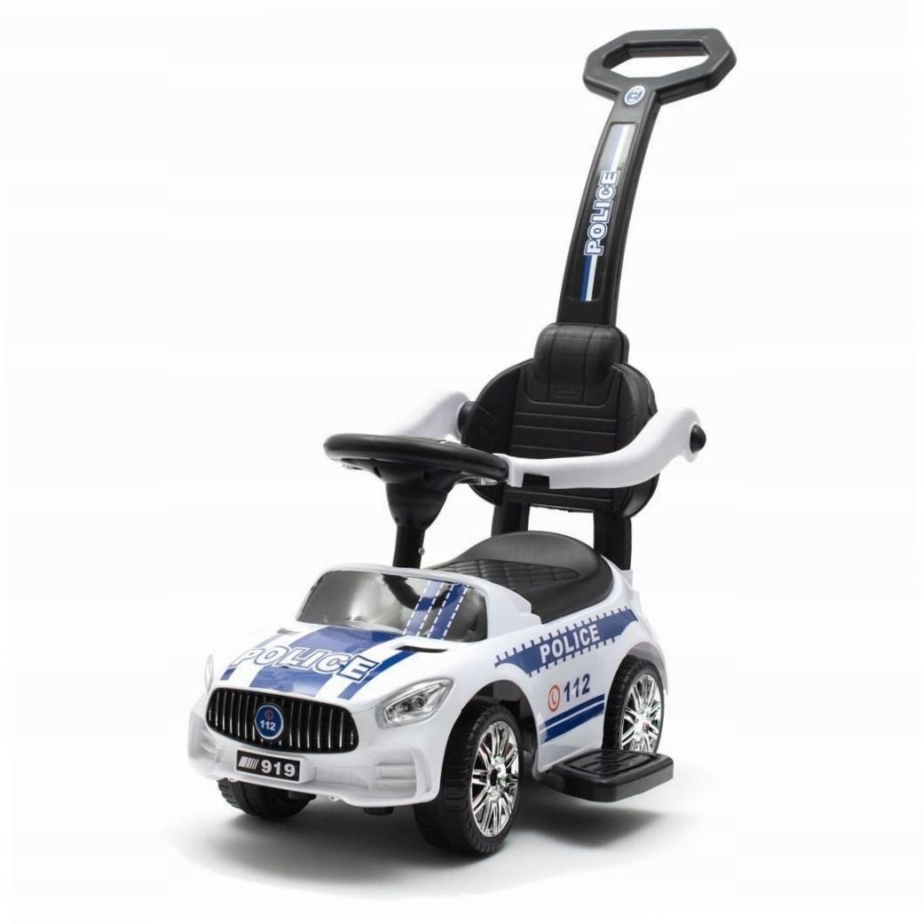 Jeździk z dźwiękiem i rączką Police Biały