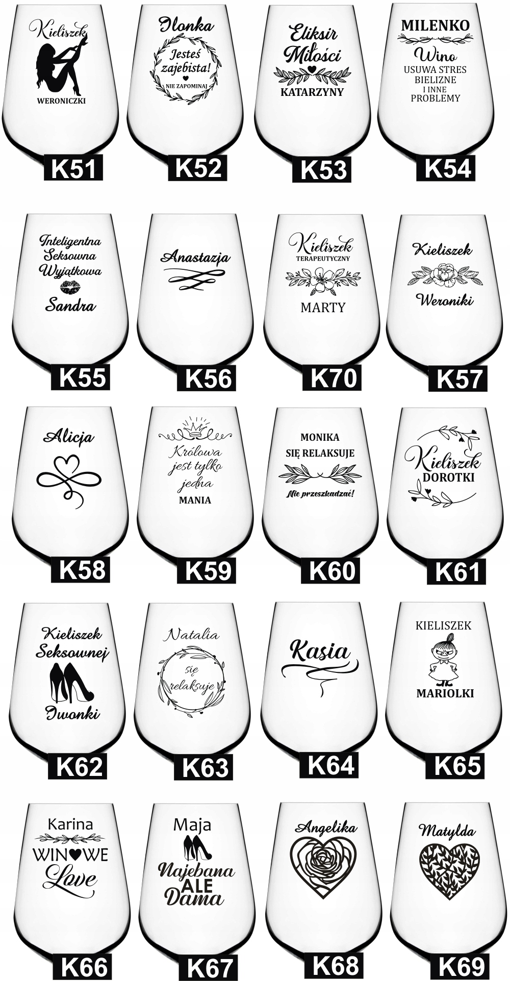 KIELISZEK do wina z grawerem XXL na dzień MAMY Matki WZORY NA KAŻDĄ OKAZJĘ Linia Prezent dla niej