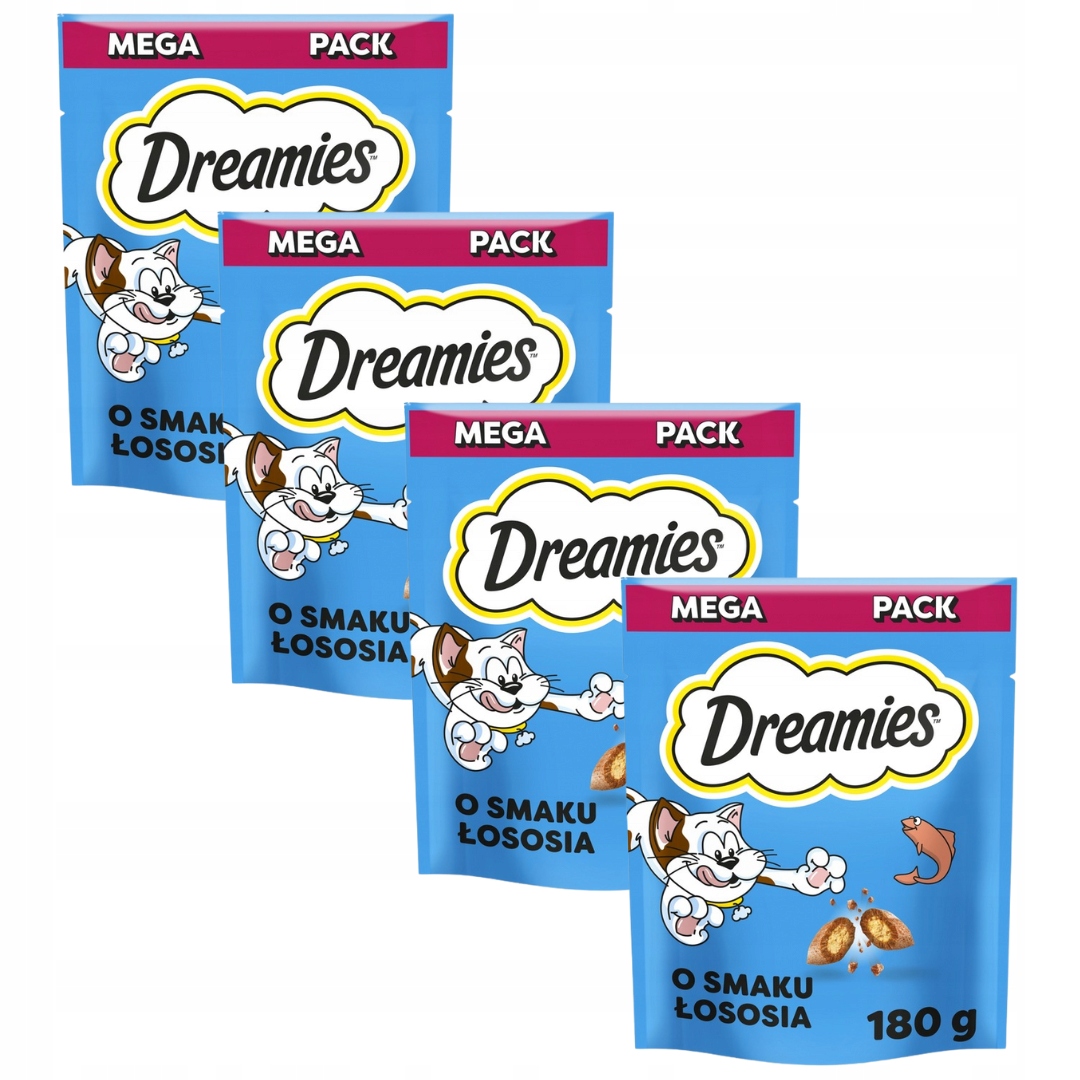 Levně Dreamies Krmivo pro dospělé kočky a koťata s lososovou příchutí 180 g x 4 ks