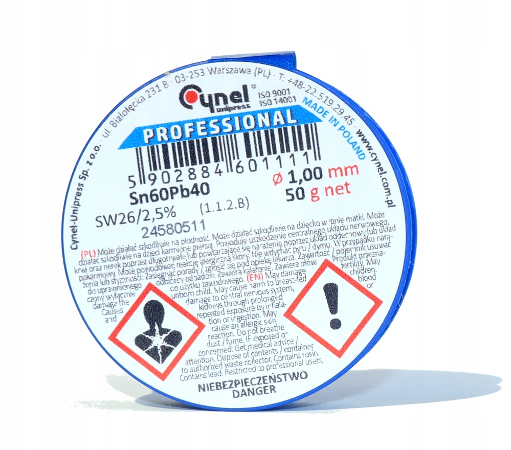 

Cyna z topnikiem szpula 1mm 50g Cynel Professional