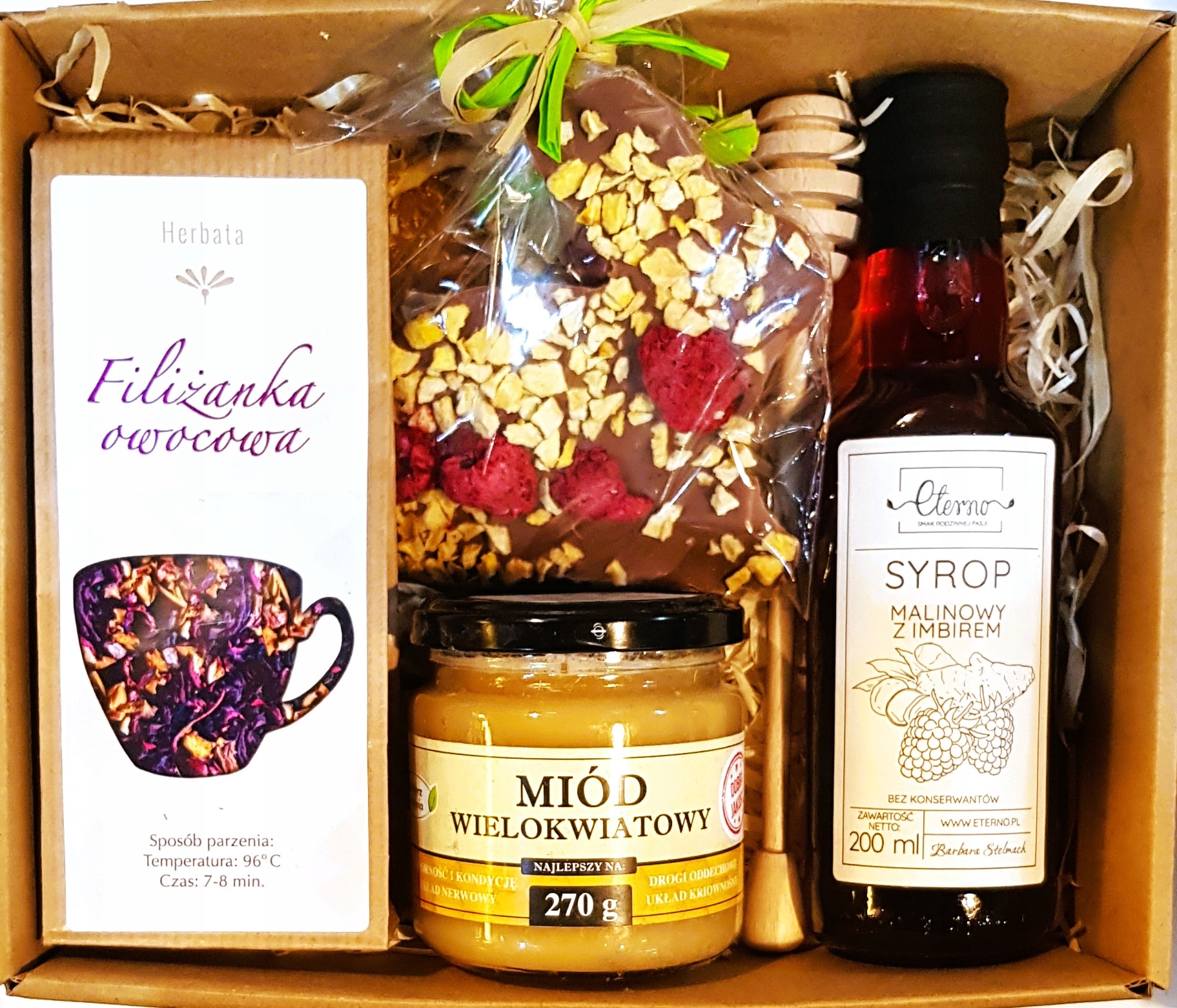 KOSZ PREZENTOWY PREZENT MIÓD HERBA WIELKANOC ZAJĄC