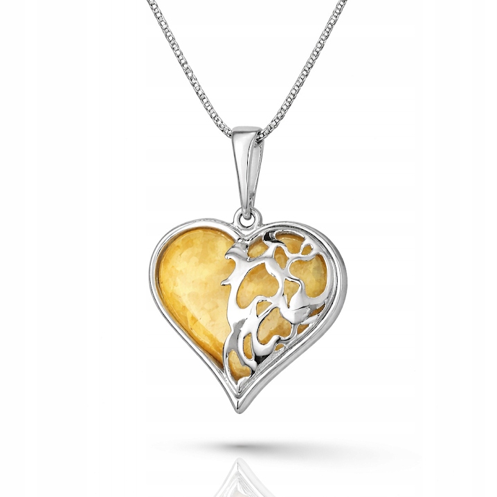 Stříbrný Přívěsek S Perforovaným Srdcem, Přírodní Jantar