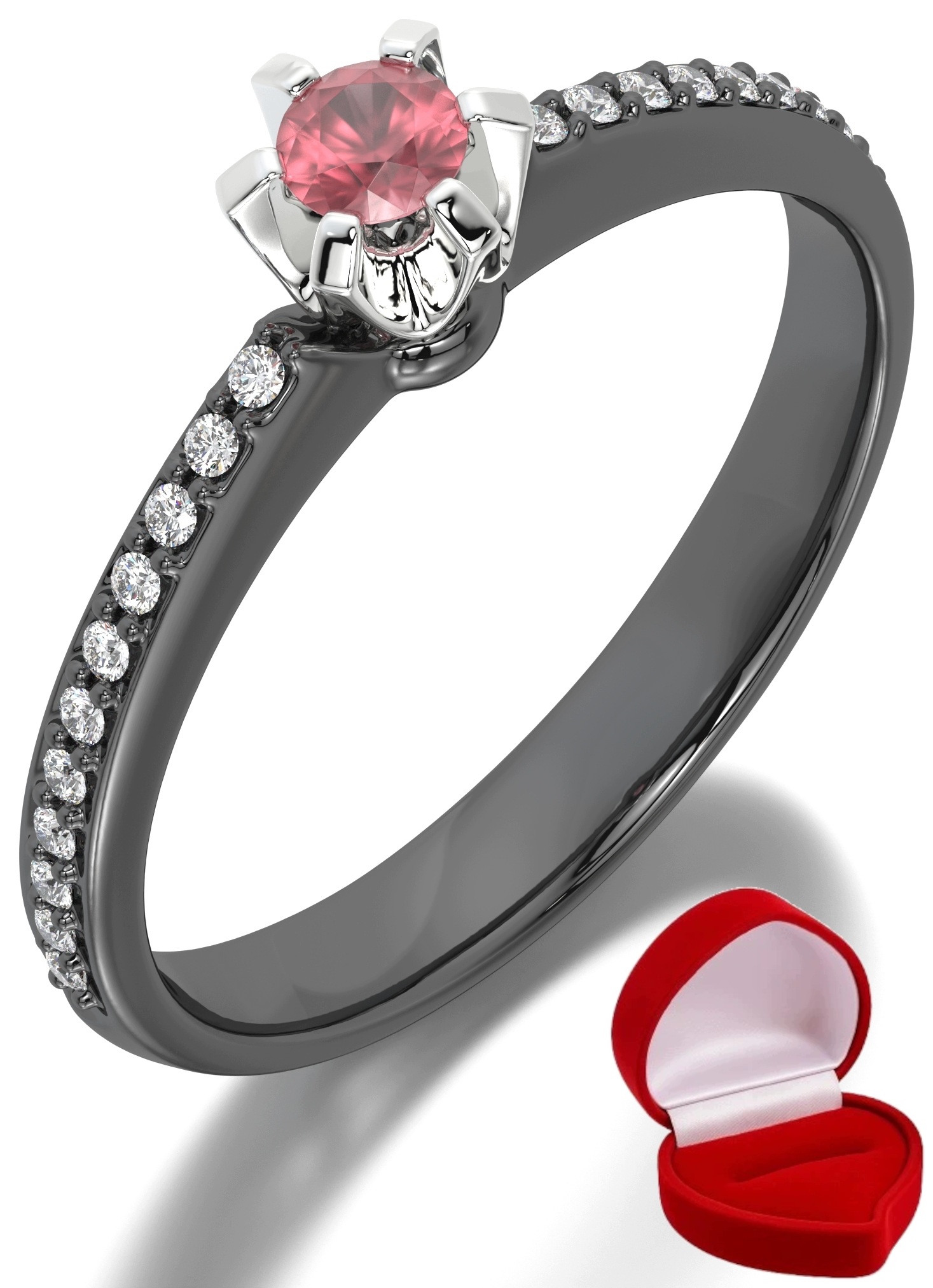 Zlatý Prstýnek 585 14k Rubín 0,09 ct Černé Zlato R0