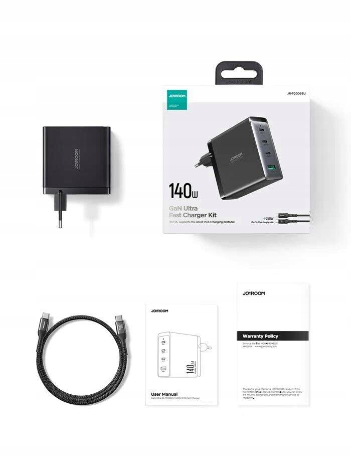 SZYBKA ŁADOWARKA SIECIOWA GaN 140W USB-A 3xUSB-C ZASILACZ DO LAPTOPA Zgodność ze standardem Quick Charge 3.0
