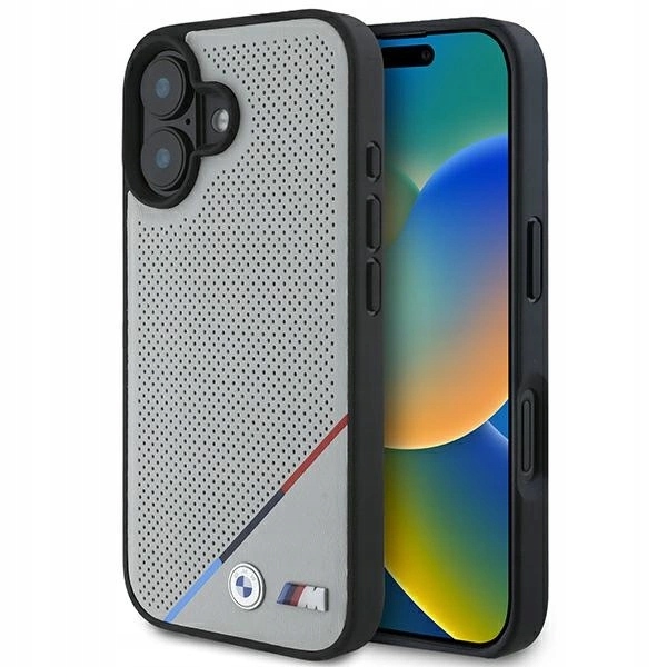 Pouzdro Bmw M Perforated Tricolor Line MagSafe pro iPhone 16 šedé