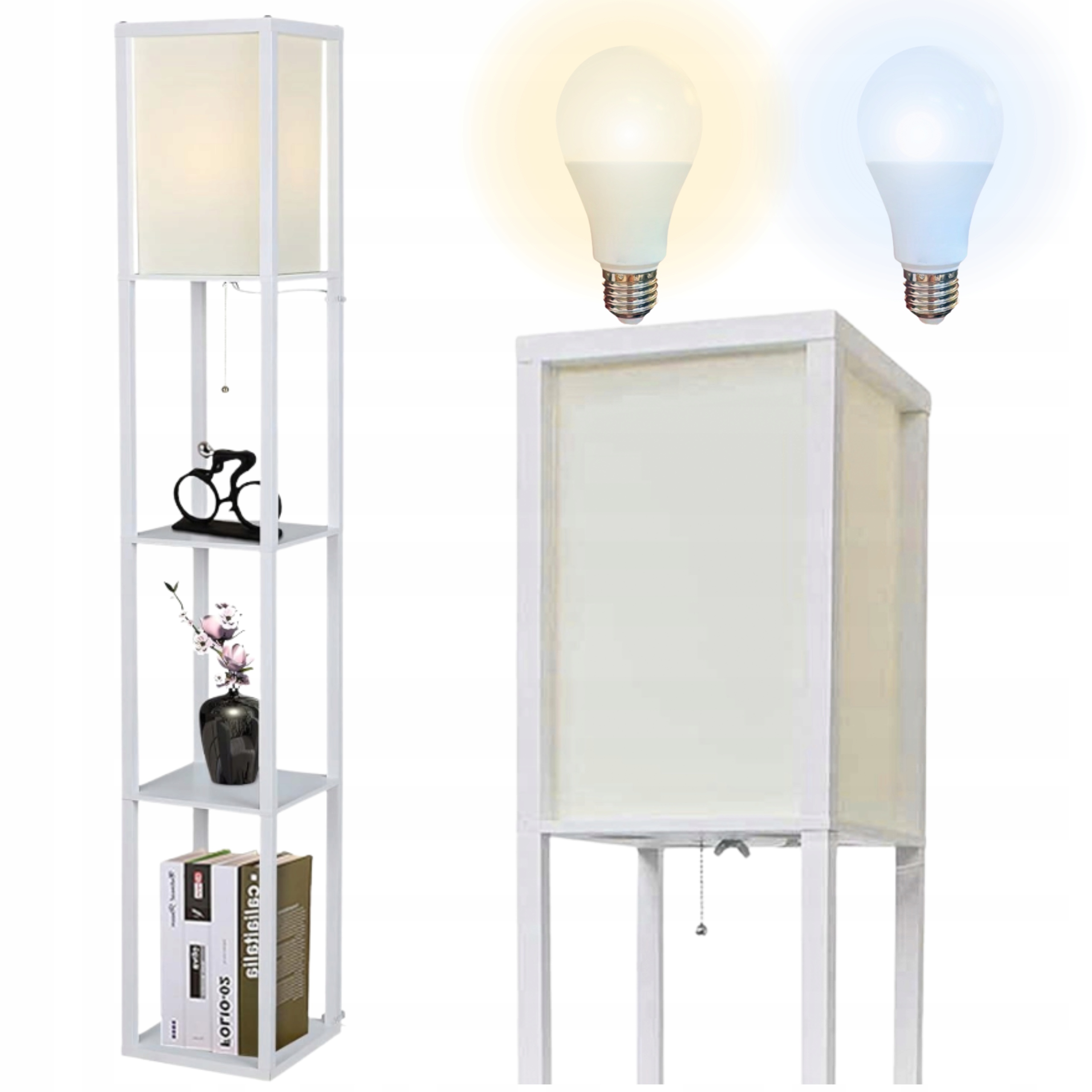 LAMPA STOJĄCA PODŁOGOWA PÓŁKA REGAŁ DO PRZECHOWYWANIA 2 BARWY + ŻARÓWKA
