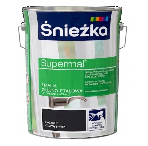 Śnieżka Supermal Emalia Olejno ftalowa Czarny Ral 9005 Połysk 5L