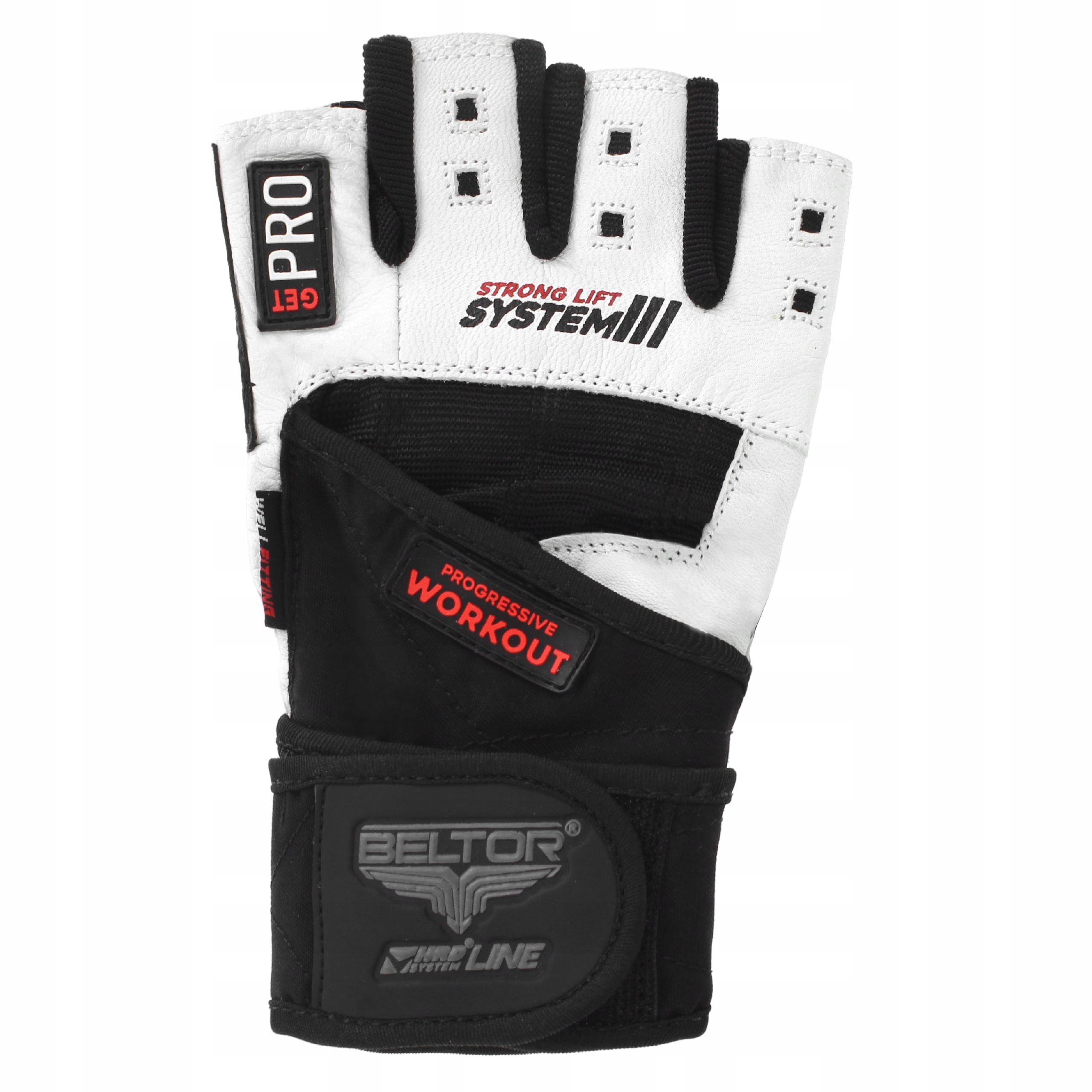 BELTOR RĘKAWICZKI NA SIŁOWNIE STRONG LIFT SYSTEM 3 Z OWIJKĄ ROZMIAR XXL Kolor dominujący biały