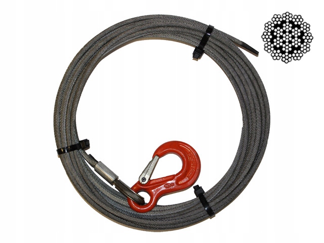 Ocelové lano neodšroubovatelné 19x7 (18x7 Wsc) s hákem 10 mm x 20 m 6.55 t