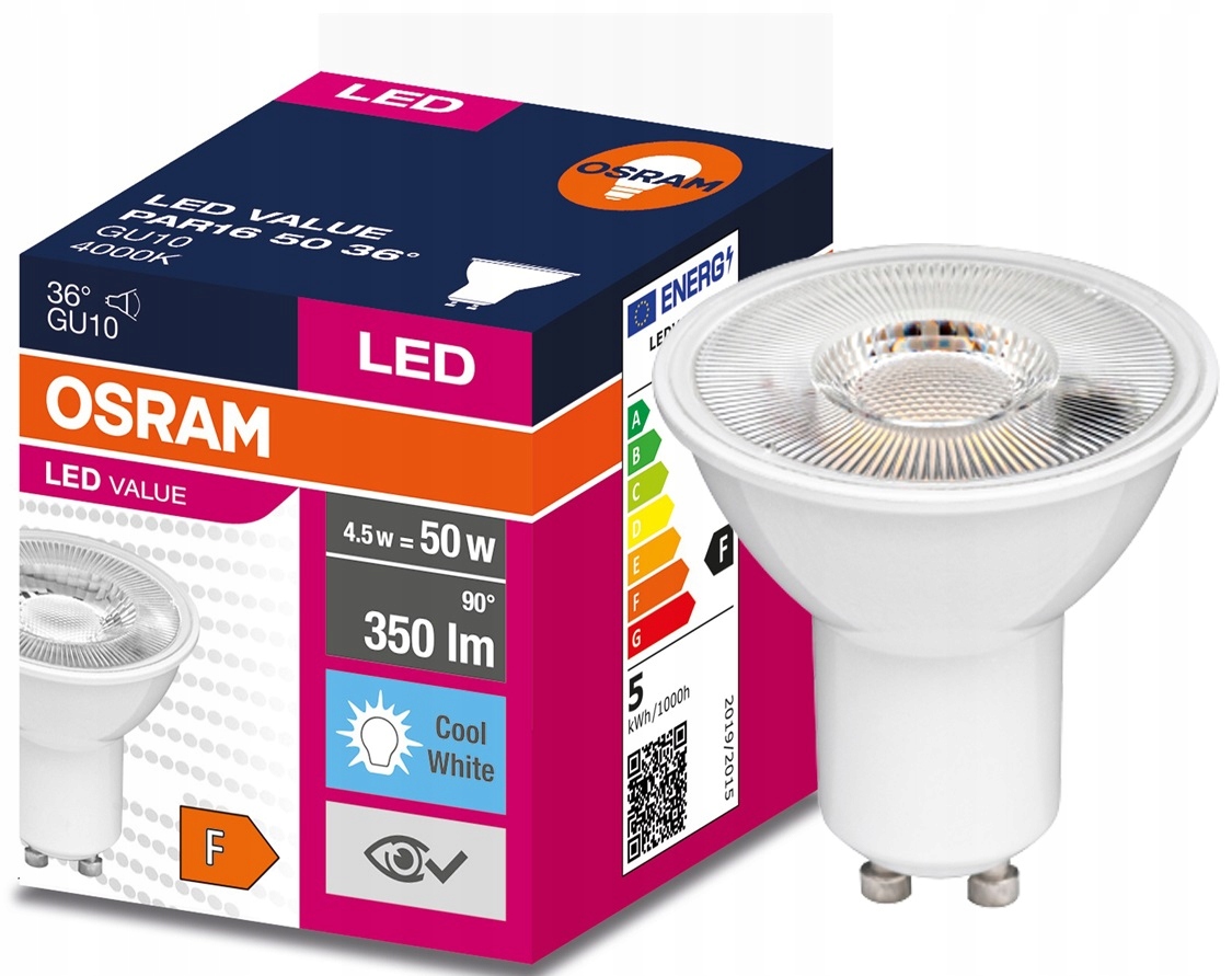 

Osram reflektor Value Led 4.5W=50W 4000K GU10 36 °