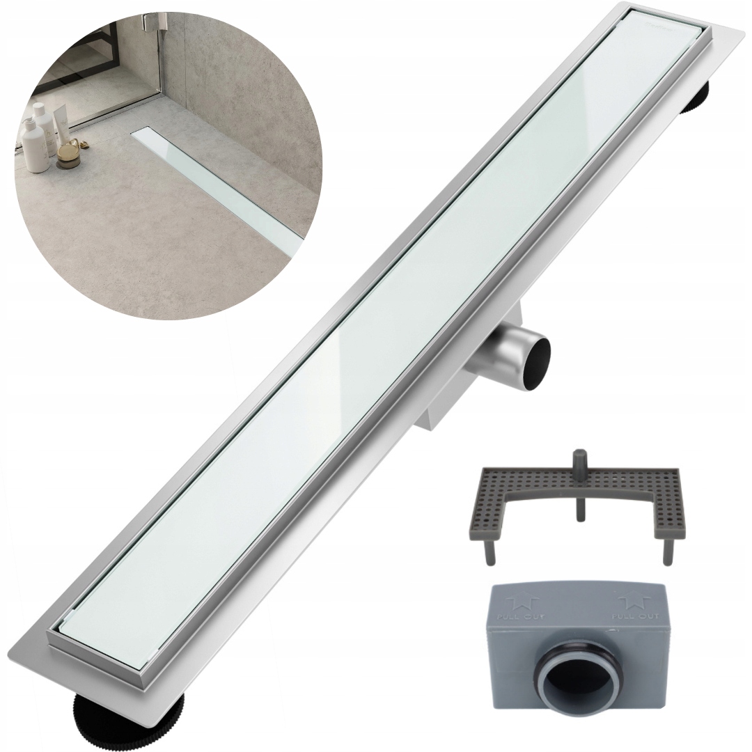 Nízký lineární odtok 90 cm, bílé sklo , pro sprchový kout