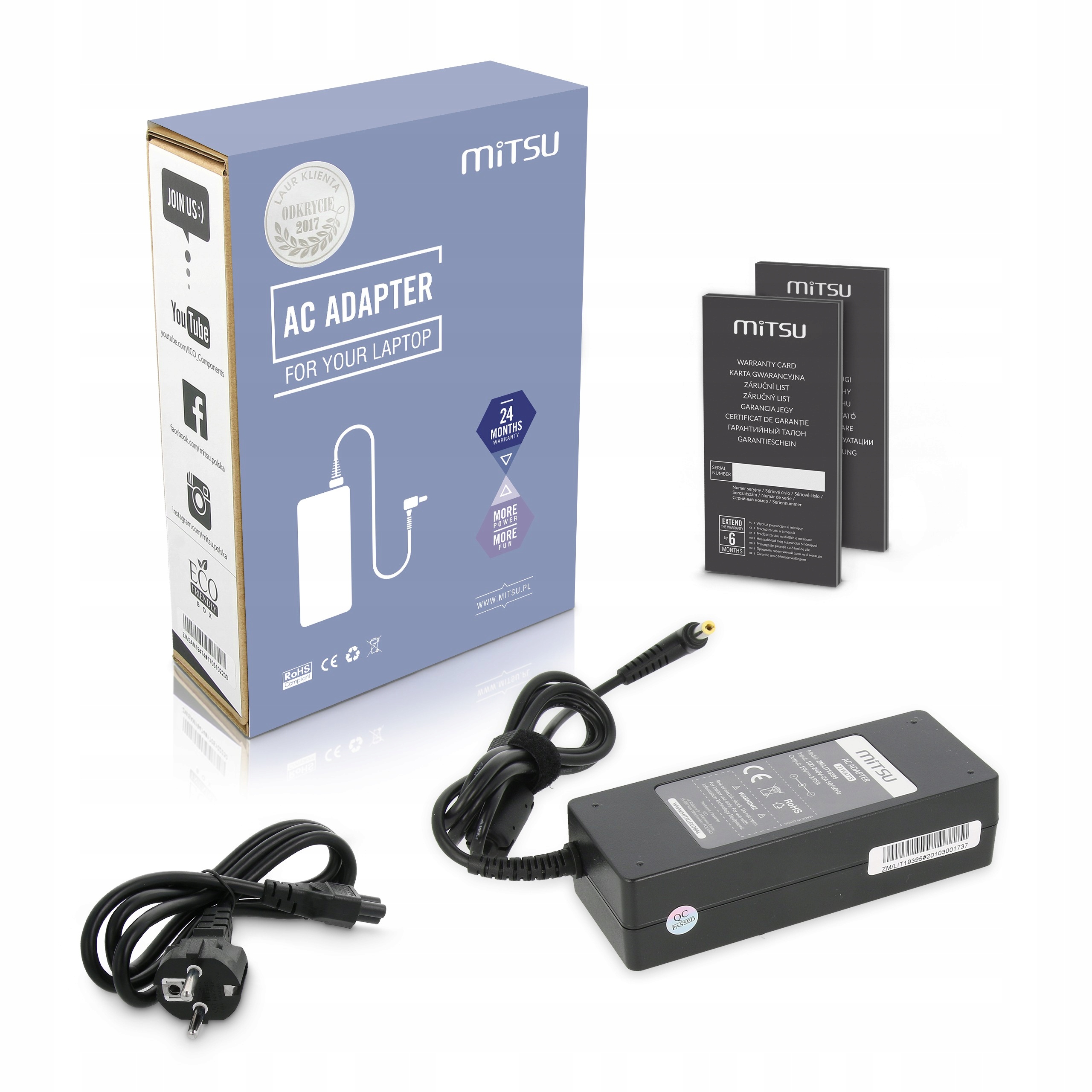 Napájecí adaptér Mitsu 19v 3.95a (5.5x2.5) 75W pro Toshiba,