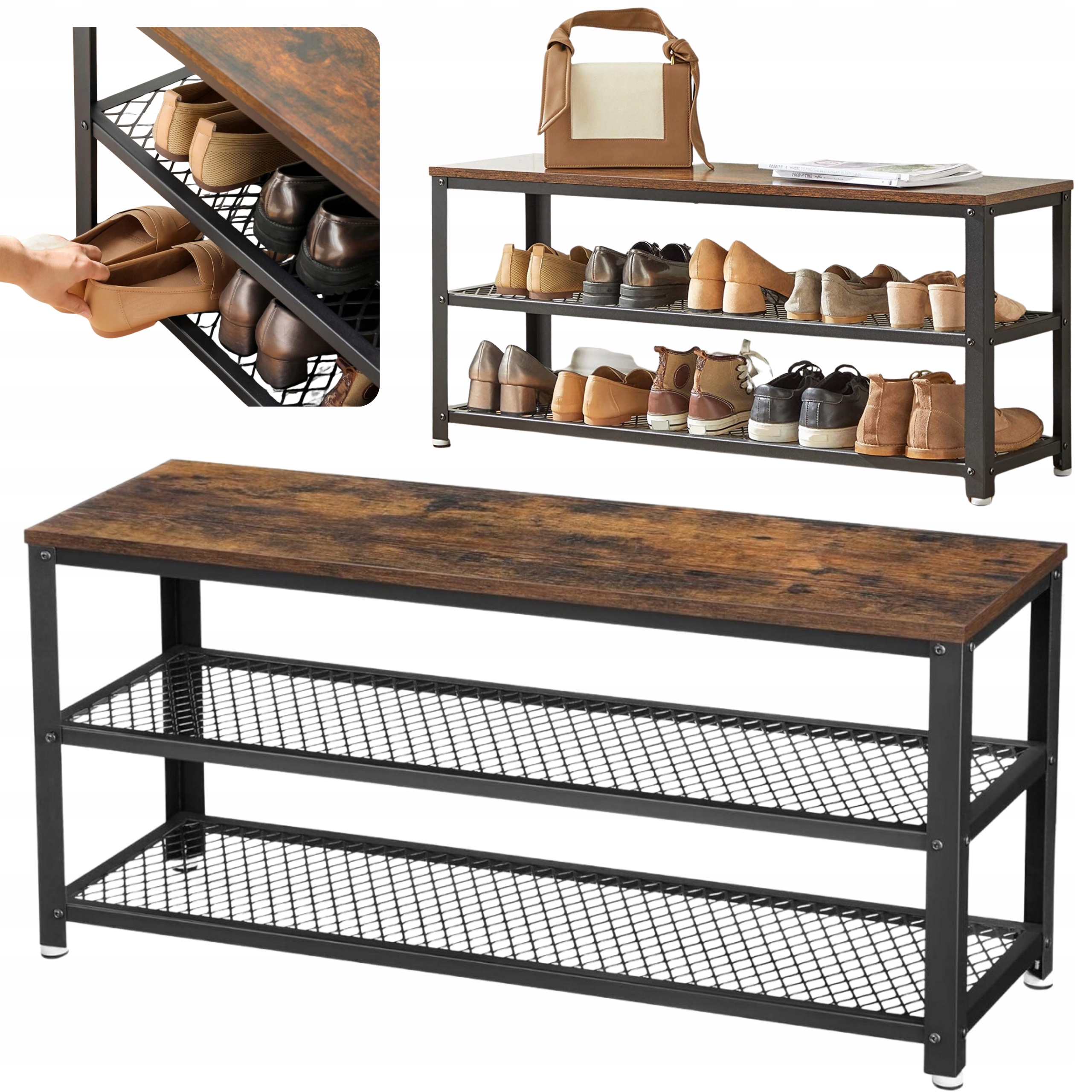 REGAŁ SZAFKA NA BUTY Z SIEDZISKIEM METLOWA LOFT 100CM DUŻA PÓŁKA NA BUTY