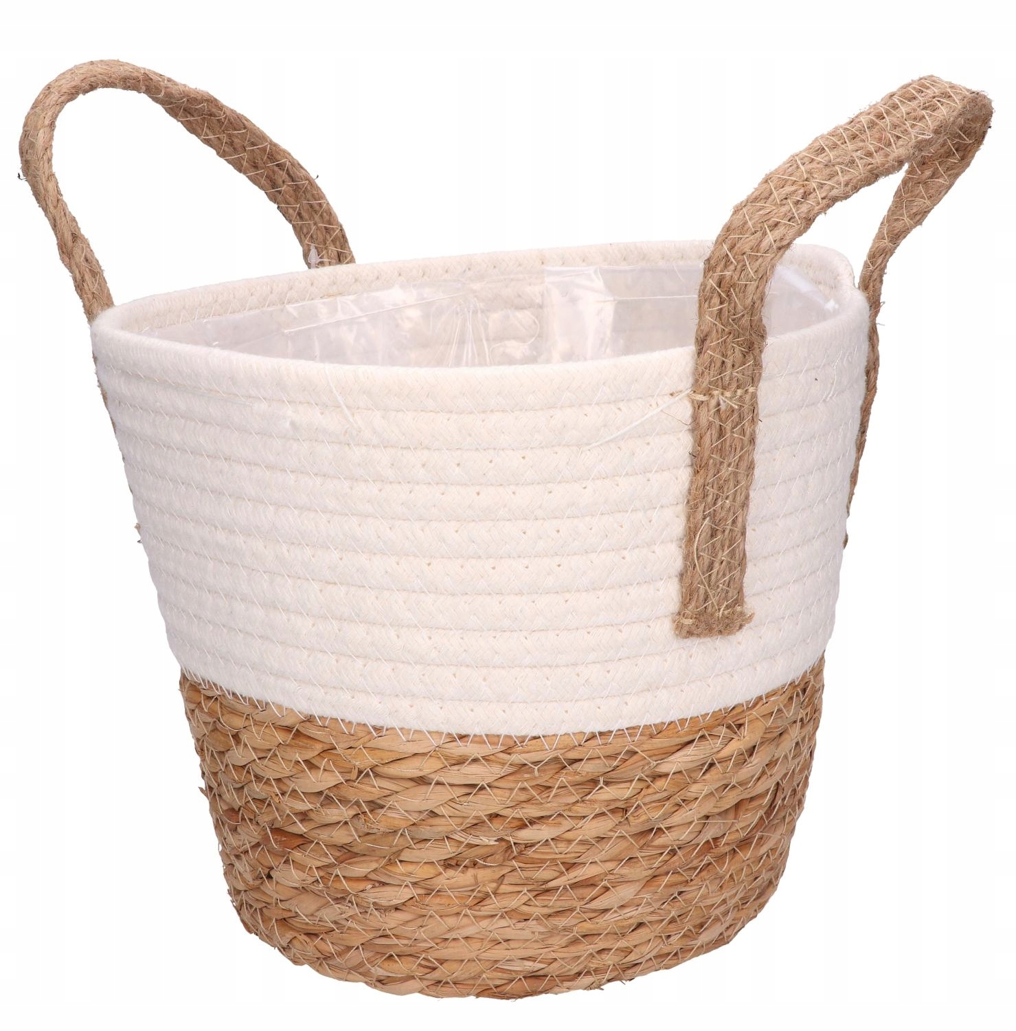 KOSZ PLECIONY Z TRAWY MORSKIEJ KOSZYK OSŁONKA POJEMNIK BOHO NATURALNY Kolor biały odcienie brązu i beżu