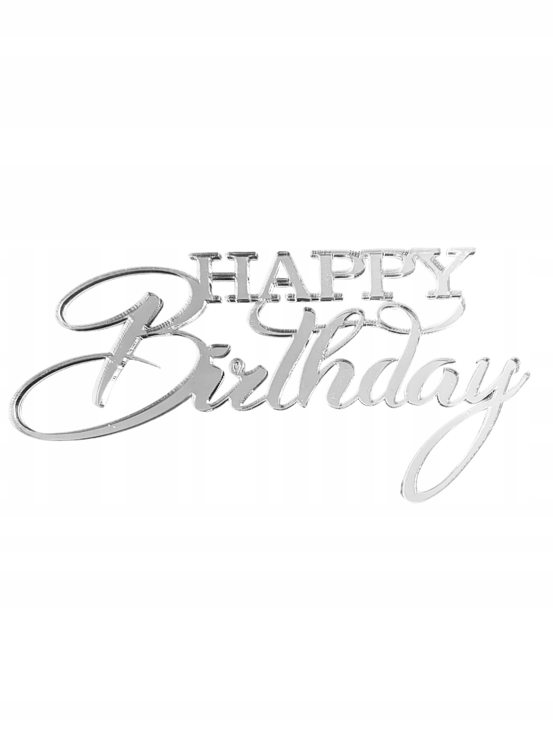

Topper Na Bok tortu Happy Birthday srebrne lustro
