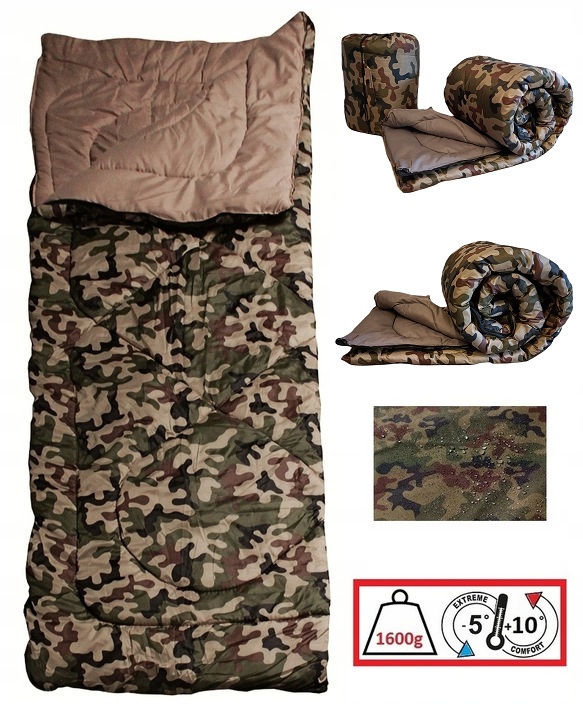 ŚPIWÓR MORO WOJSKOWY 190X75 GRUBY 1,6KG CIEPŁY KOŁDRA +POKROWIEC PL DO -5c