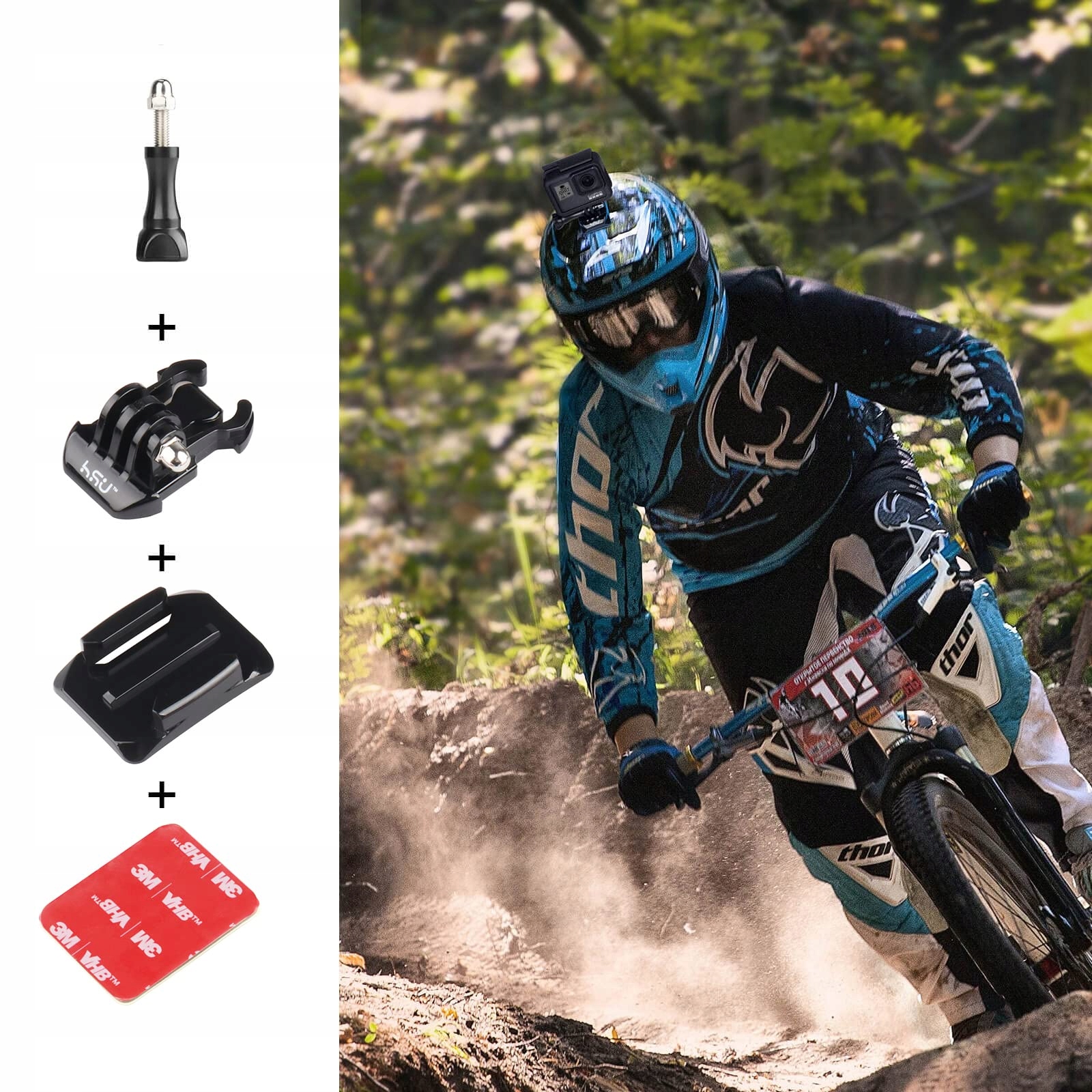 Uchwyt Kaskowy Do GoPro Hero 12 11 10 9 8 7 6 5 4 3 Kamera Sportowa HSU — miniatura 2