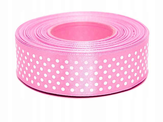 Tasiemka w Kropki wstążka 25 mm 22 m jasno różowa