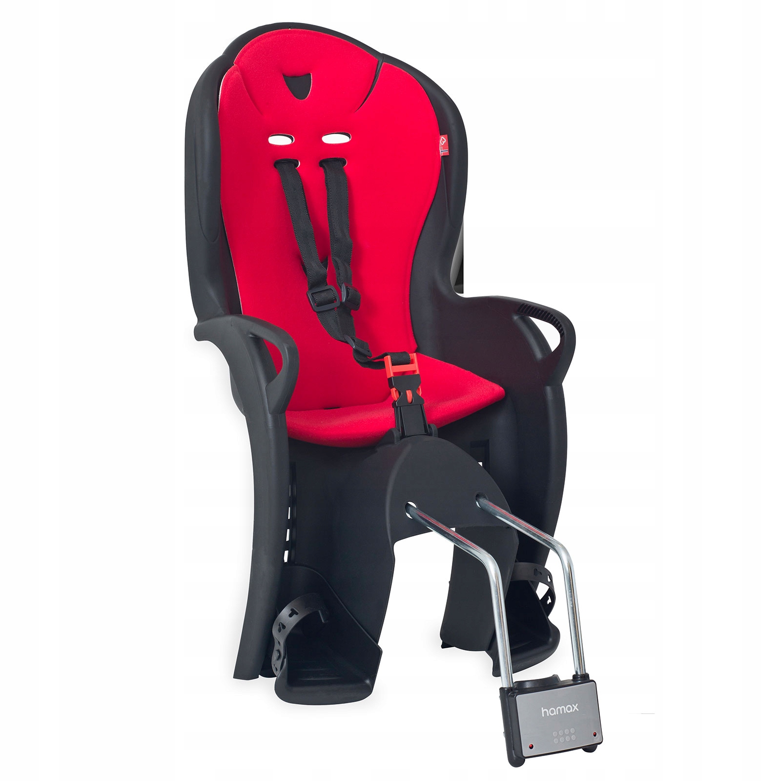Fotelik dziecięcy rowerowy Hamax Kiss czarny, czerwona wyściółka