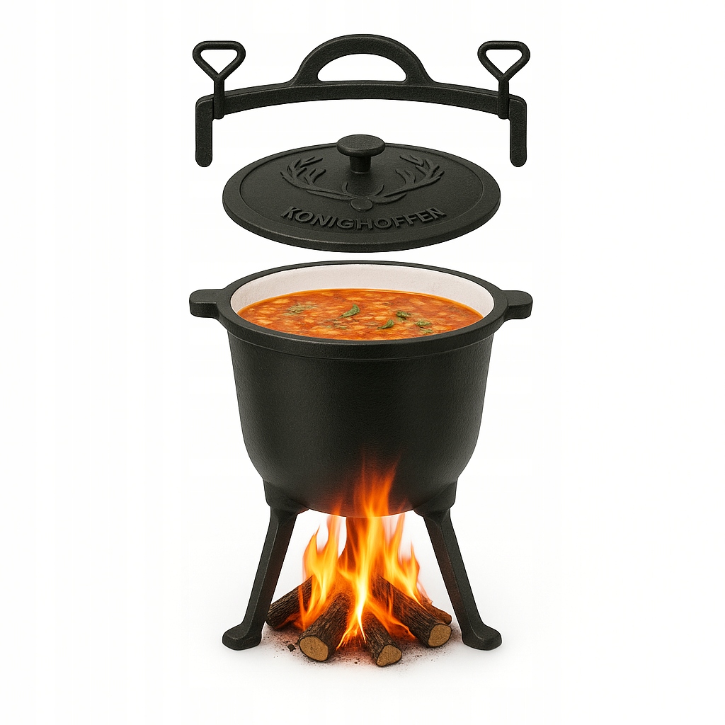 Kociołek Emaliowany Zeliwny Ognisko Mysliwski Wegierski Grill Pieczonki 8L