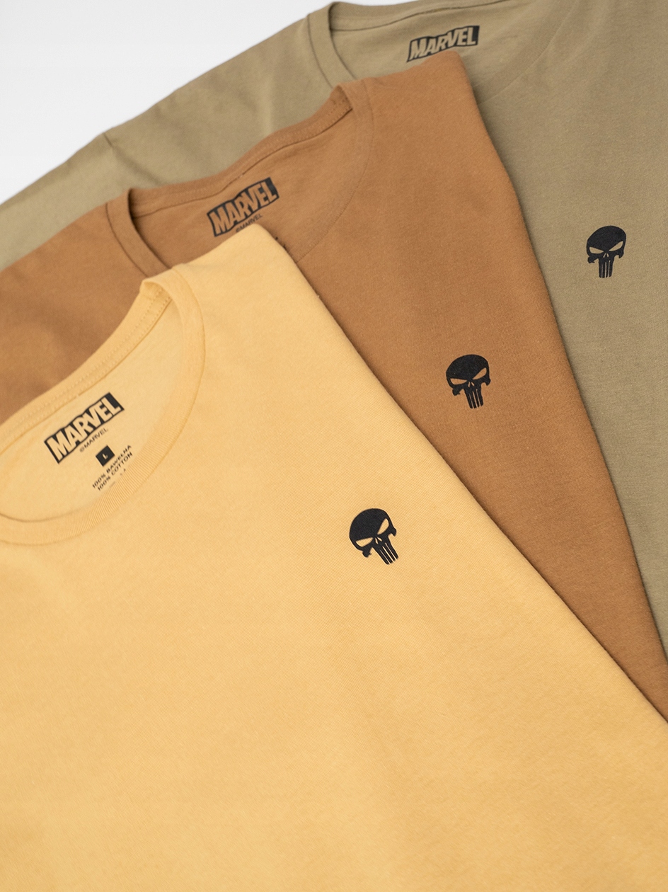 Sada Pánských Triček 3 Kusy Bavlněné Tričko Béžové Marvel Punisher S