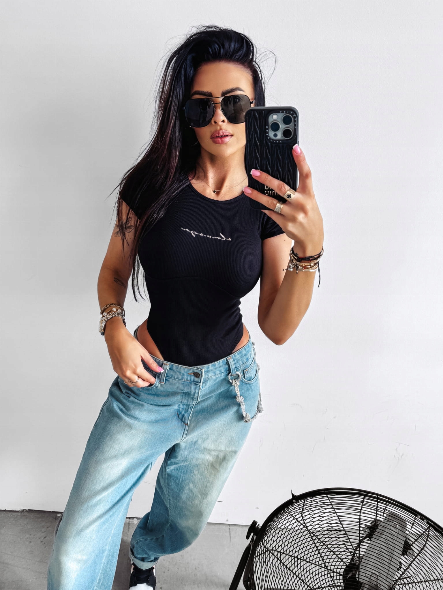 Body OLAVOGA PEARL czarne - M Dekolt okrągły