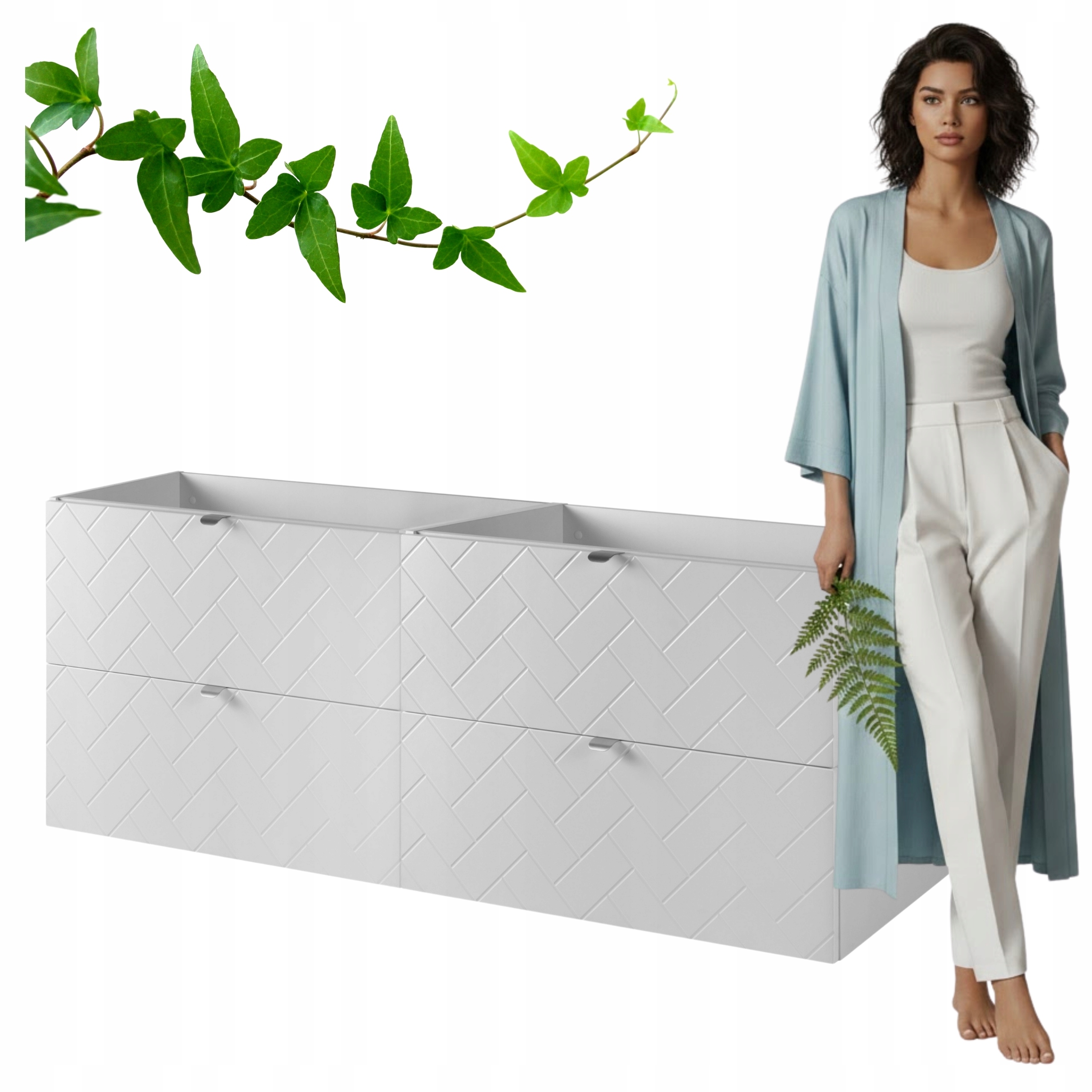 Szafka Łazienkowa Wisząca Pod Umywalkę 160x46 CM Rensan Biała Fronty Mdf