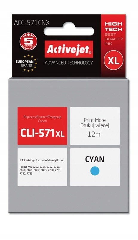 Activejet ACC-571CNX Tusz (zamiennik Canon CLI-571XLC Supreme 12 ml