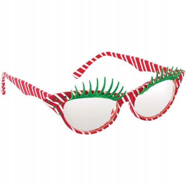 OKULARY MIKOŁAJKA ELFKA z rzęsami BROKAT święta