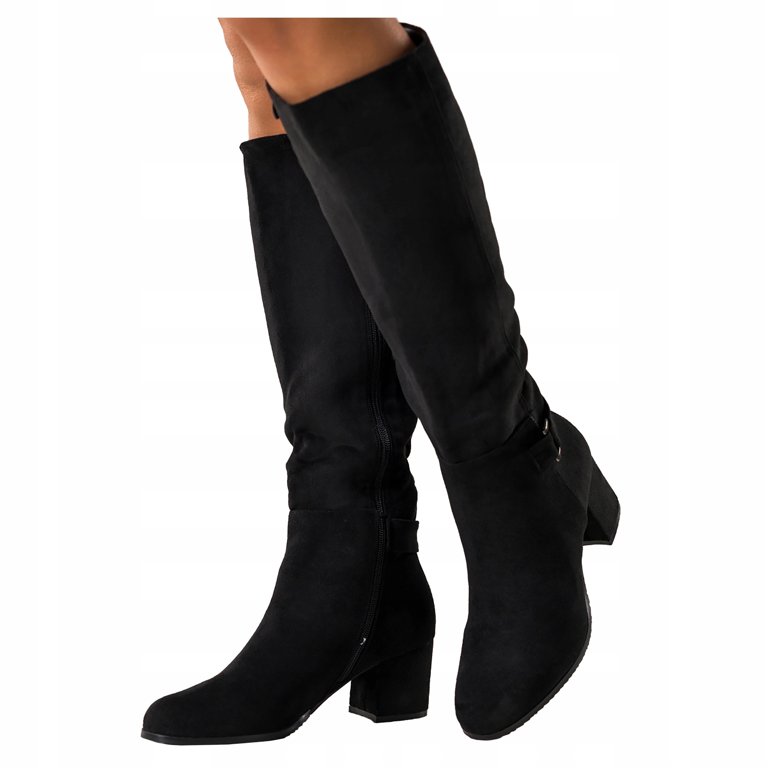 Kozačky Černé Dámské Pohodlné Semišové Podpatek Sloupek Semišové Módní vel. 40