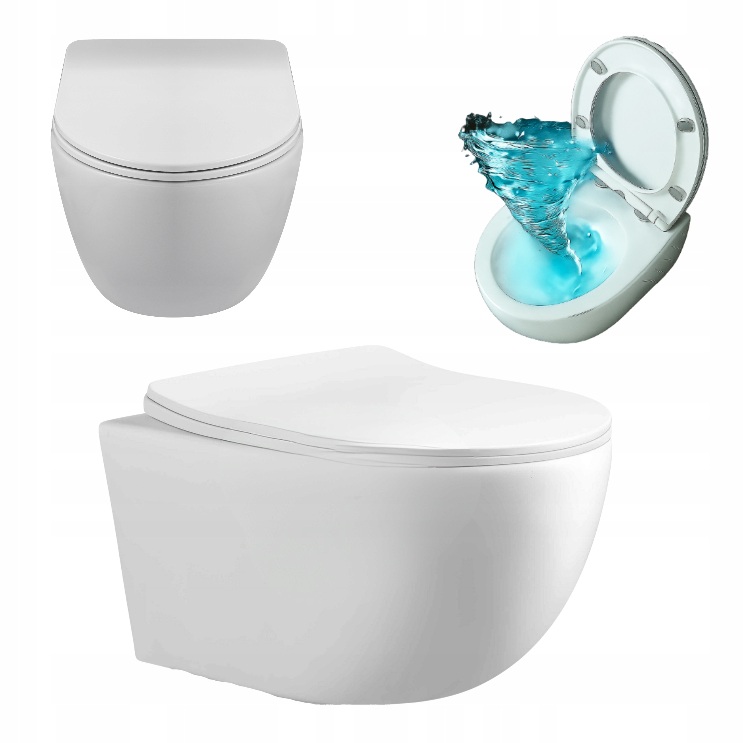 Aquauno Závěsná Wc Mísa Rimless Tornádo Deska S Pomalým Sklápěním