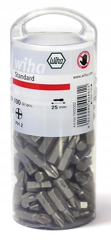 Wiha Sada křížových bitů, Standard, Pozidriv, PZ2, 1/4", 25 mm, 100 Ks